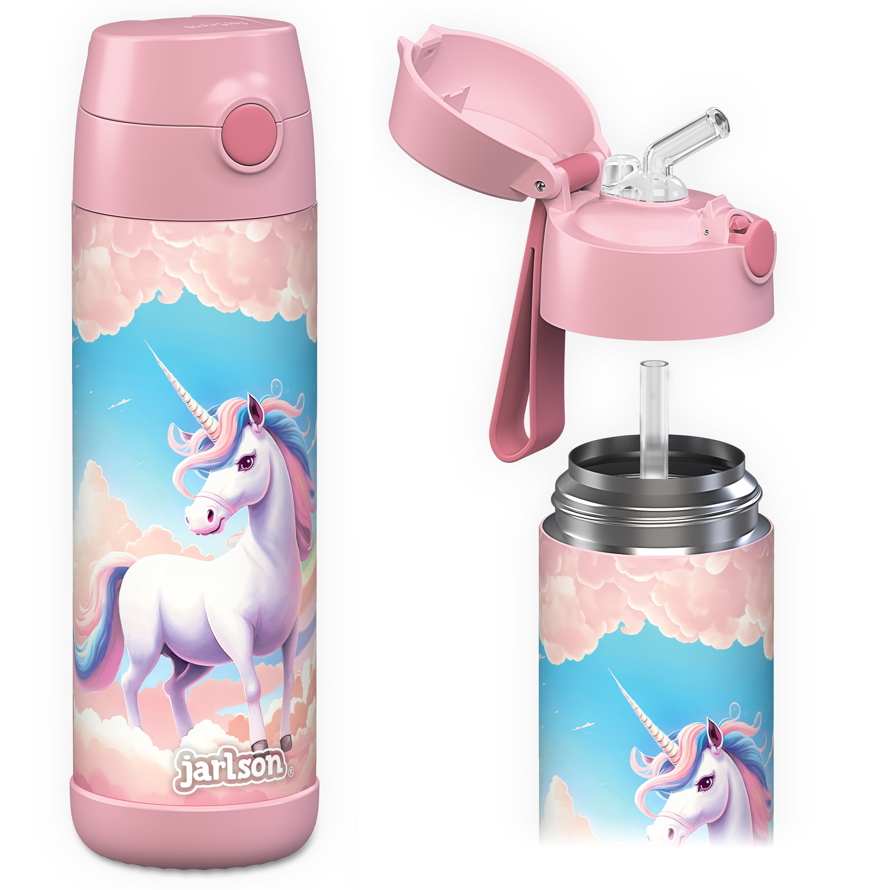 CHARLI Trinkflasche Edelstahl für Kinder mit Strohhalm