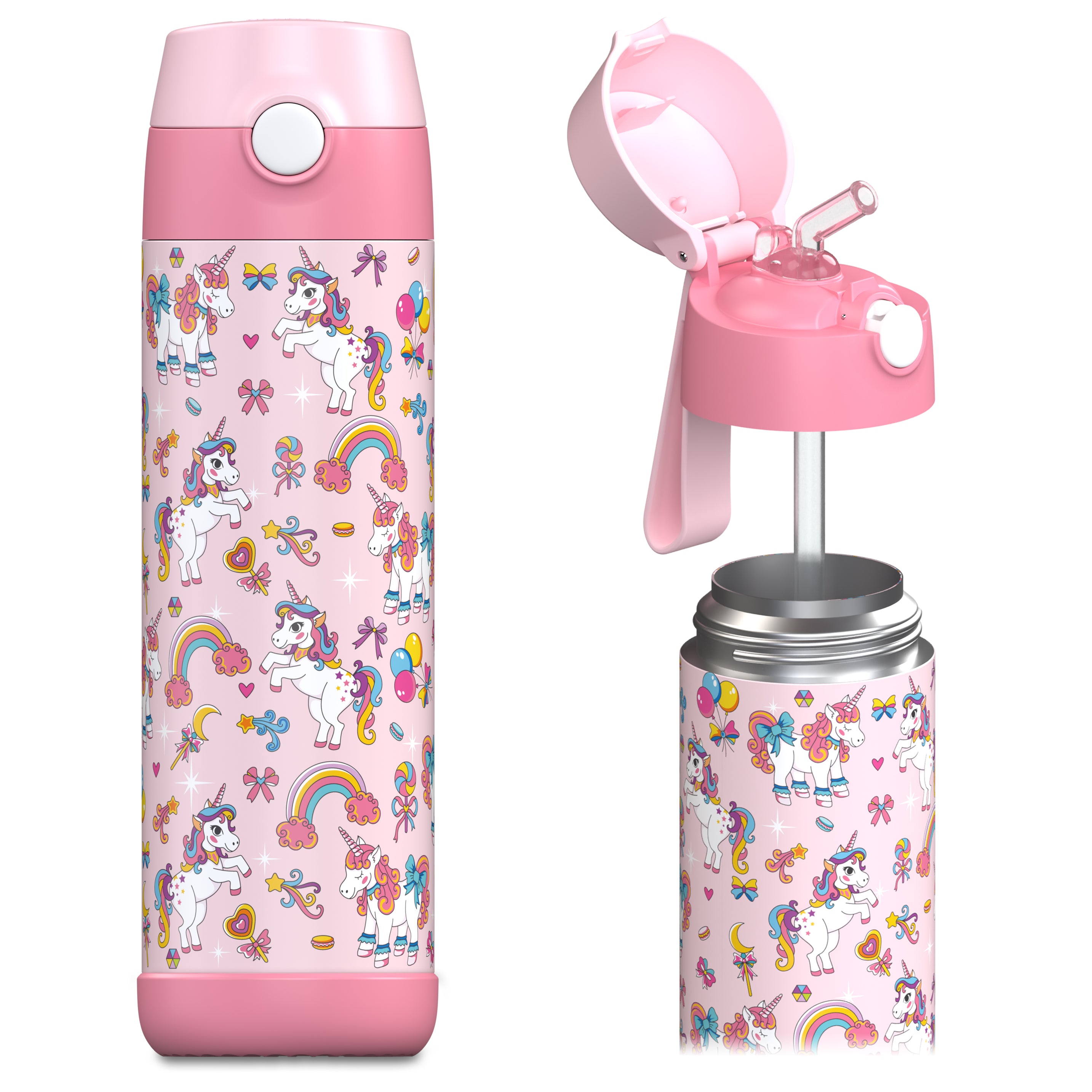 CHARLI Trinkflasche Edelstahl für Kinder mit Strohhalm
