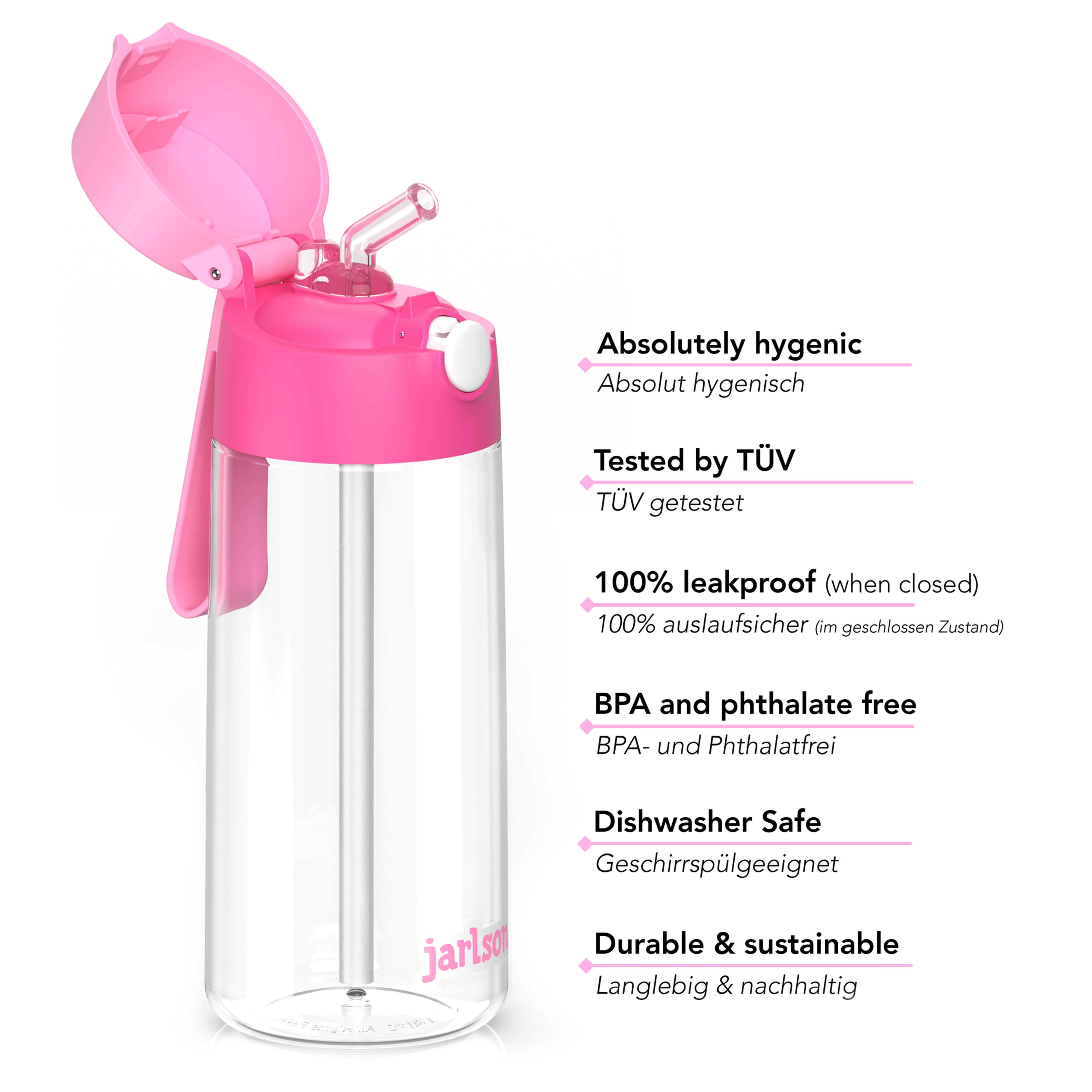 EMI Trinkflasche Tritan für Kinder mit Strohhalm 500ml