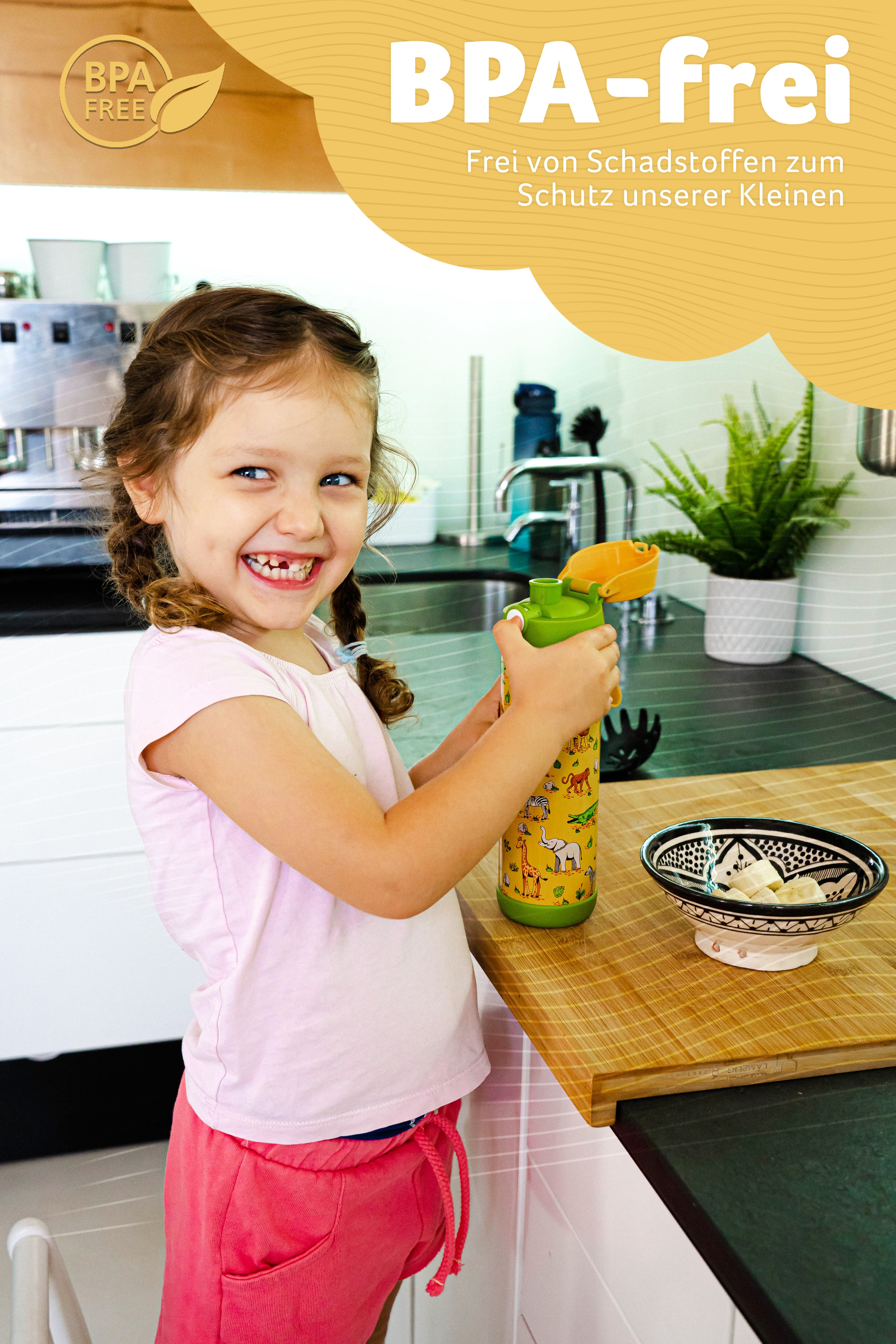 MALI Trinkflasche Edelstahl für Kinder mit Trinkausguss