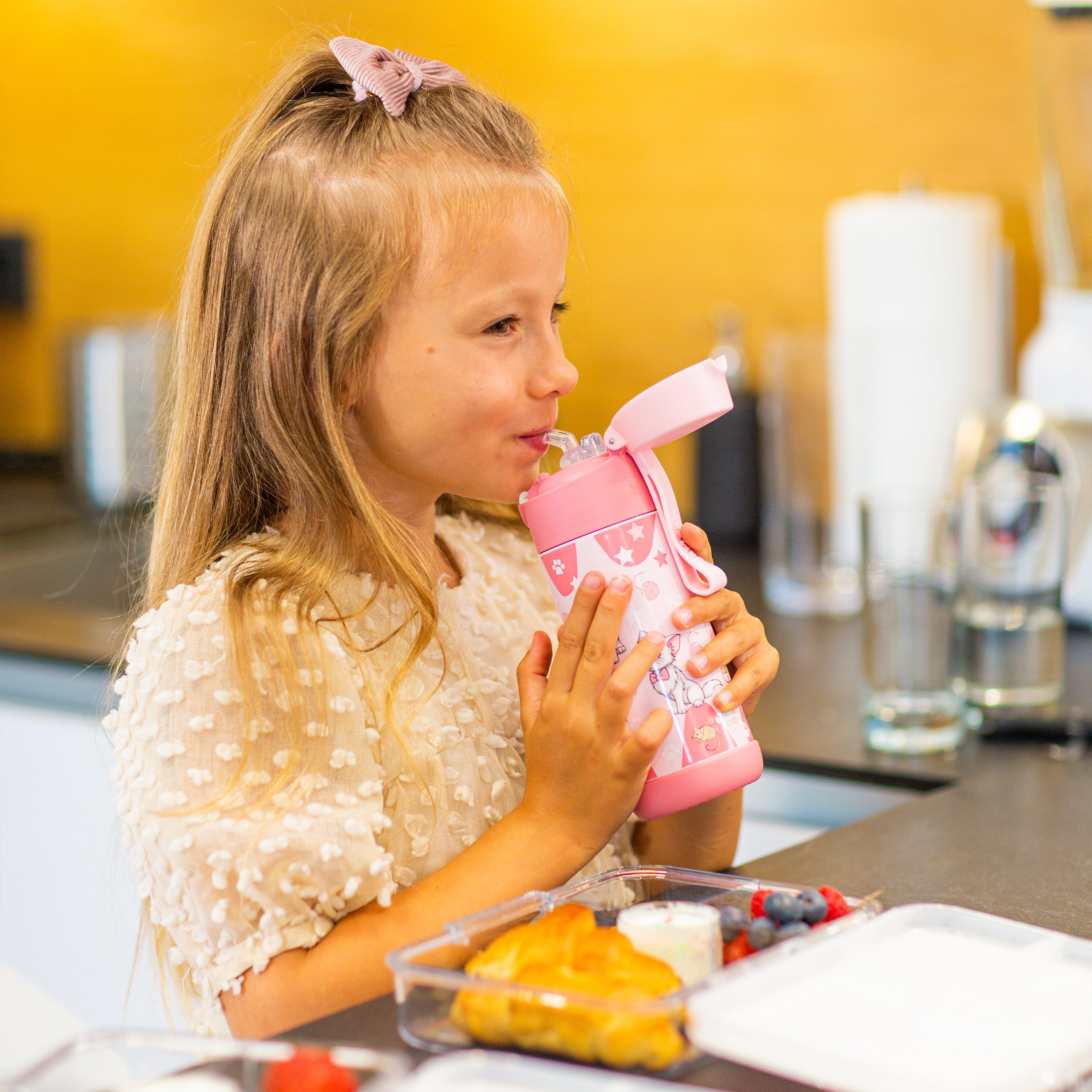 CHARLI Trinkflasche Edelstahl für Kinder mit Strohhalm