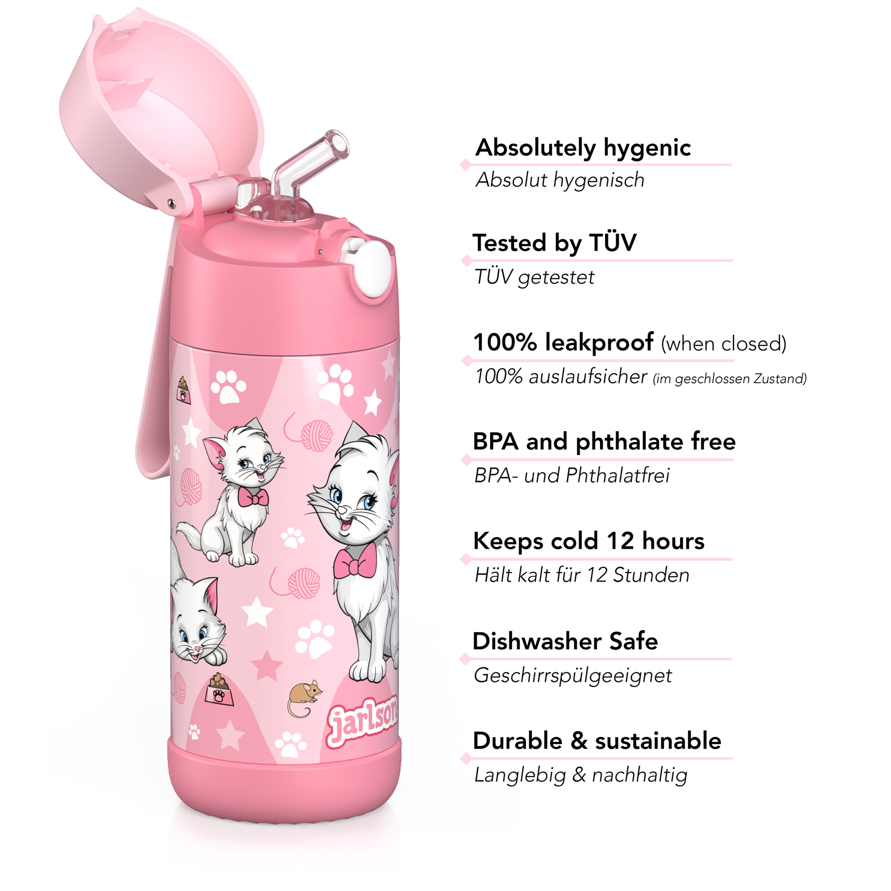 CHARLI Trinkflasche Edelstahl für Kinder mit Strohhalm