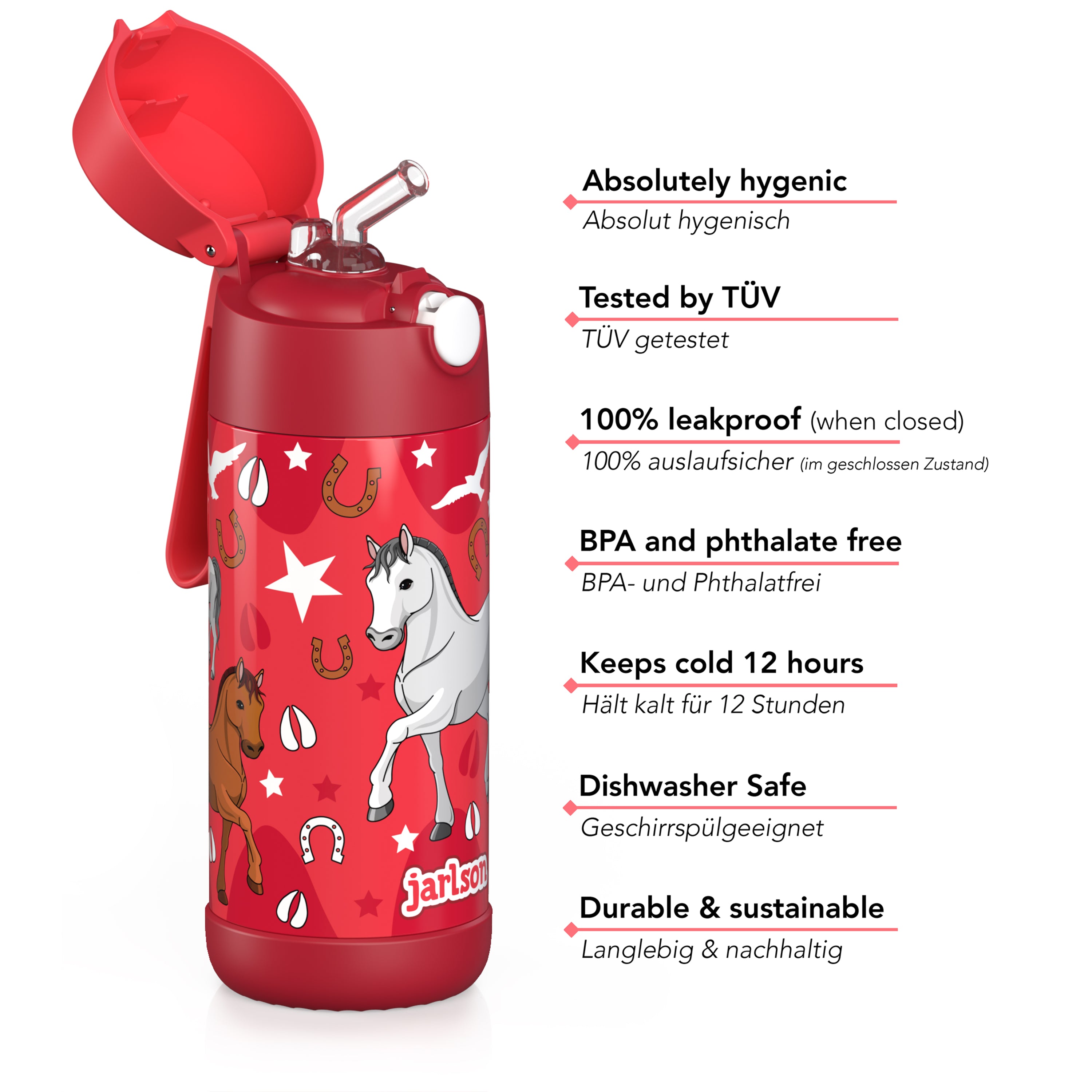 CHARLI Trinkflasche Edelstahl für Kinder mit Strohhalm