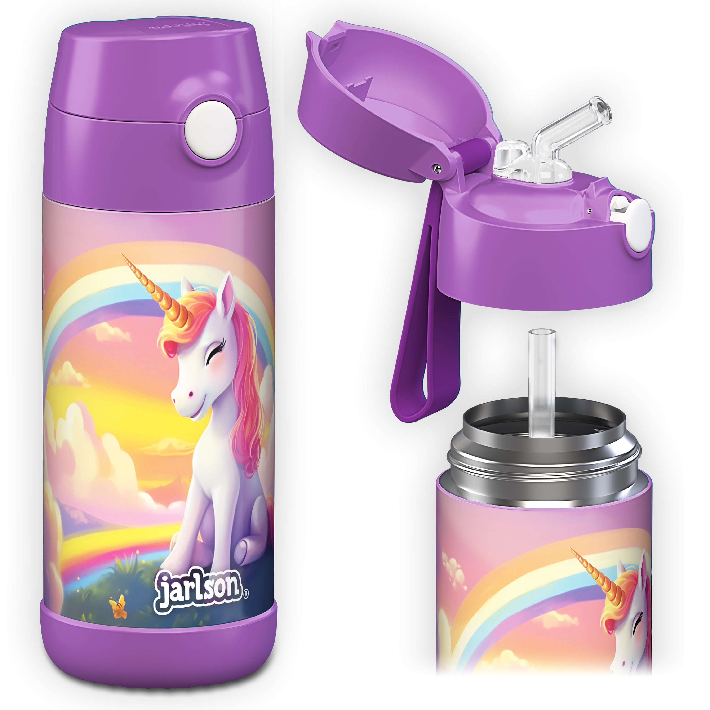 CHARLI Trinkflasche Edelstahl für Kinder mit Strohhalm