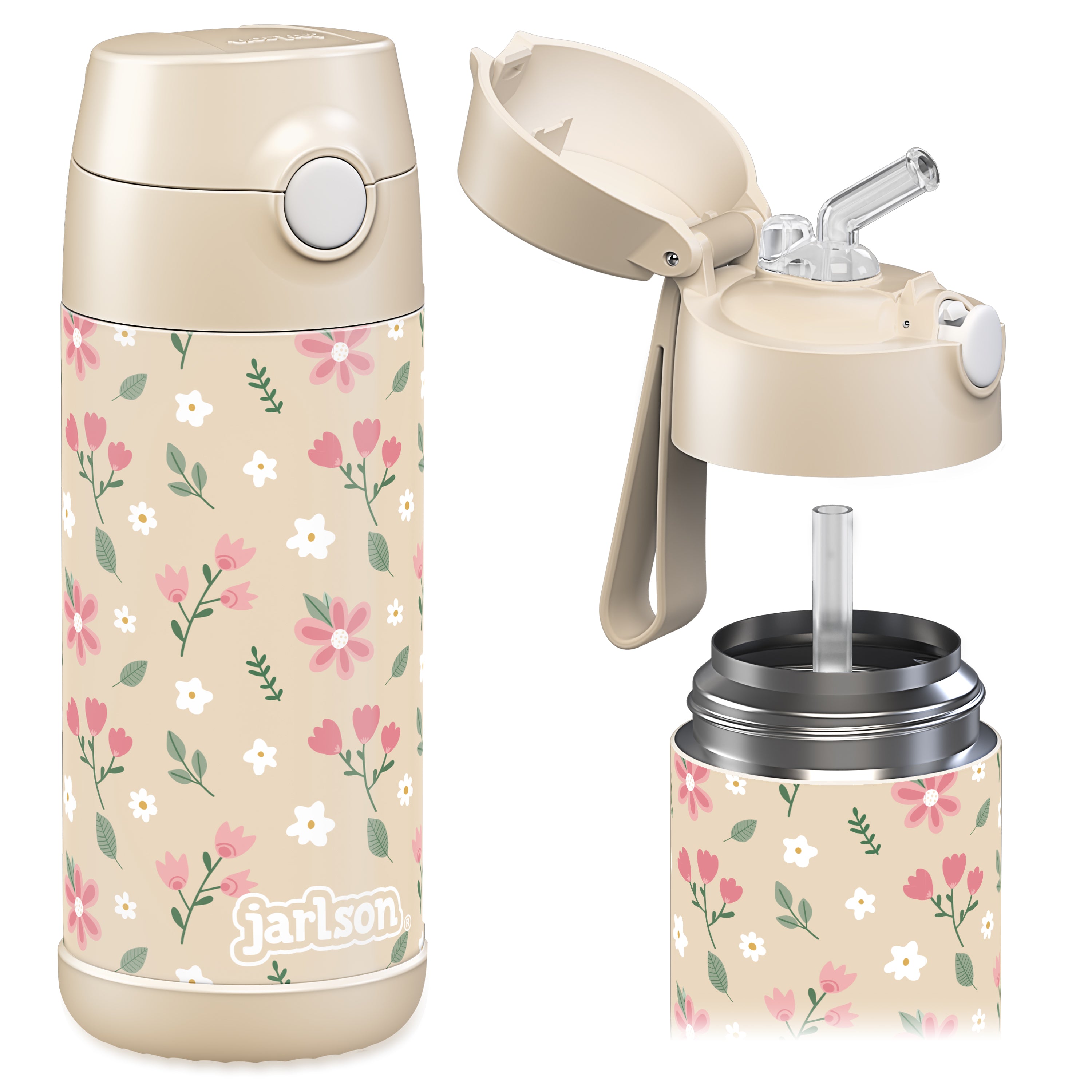 CHARLI Trinkflasche Edelstahl für Kinder mit Strohhalm