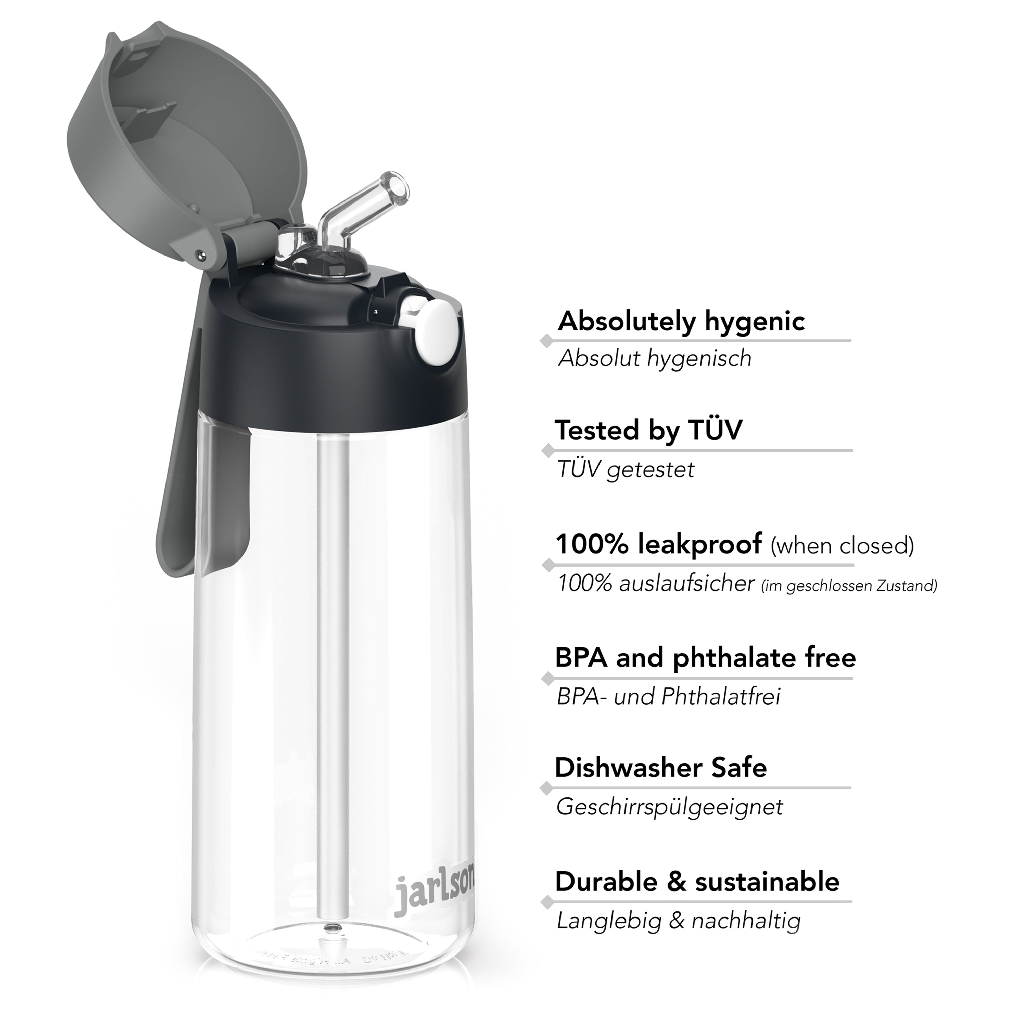 EMI Trinkflasche Tritan für Kinder mit Strohhalm 500ml