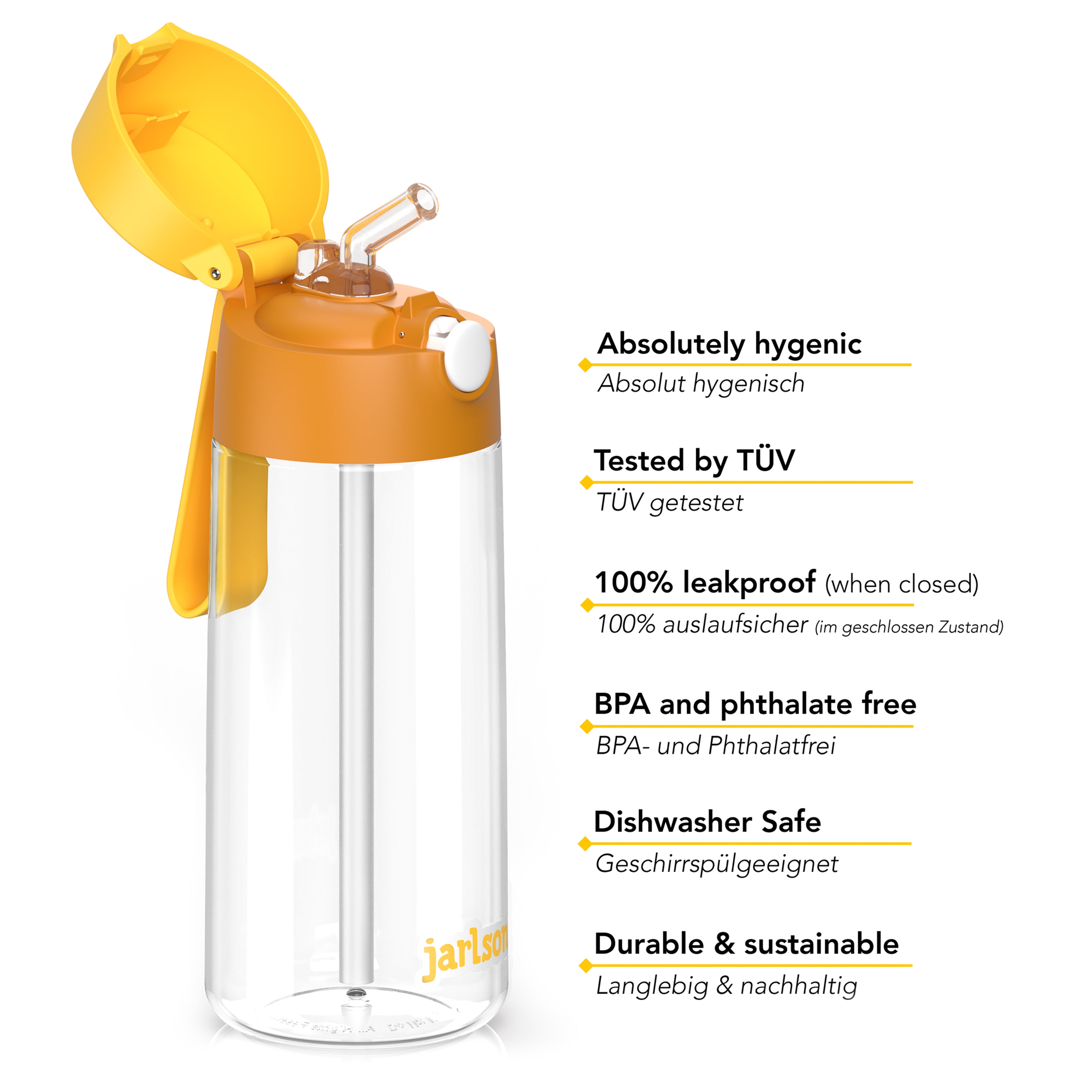 EMI Trinkflasche Tritan für Kinder mit Strohhalm 500ml