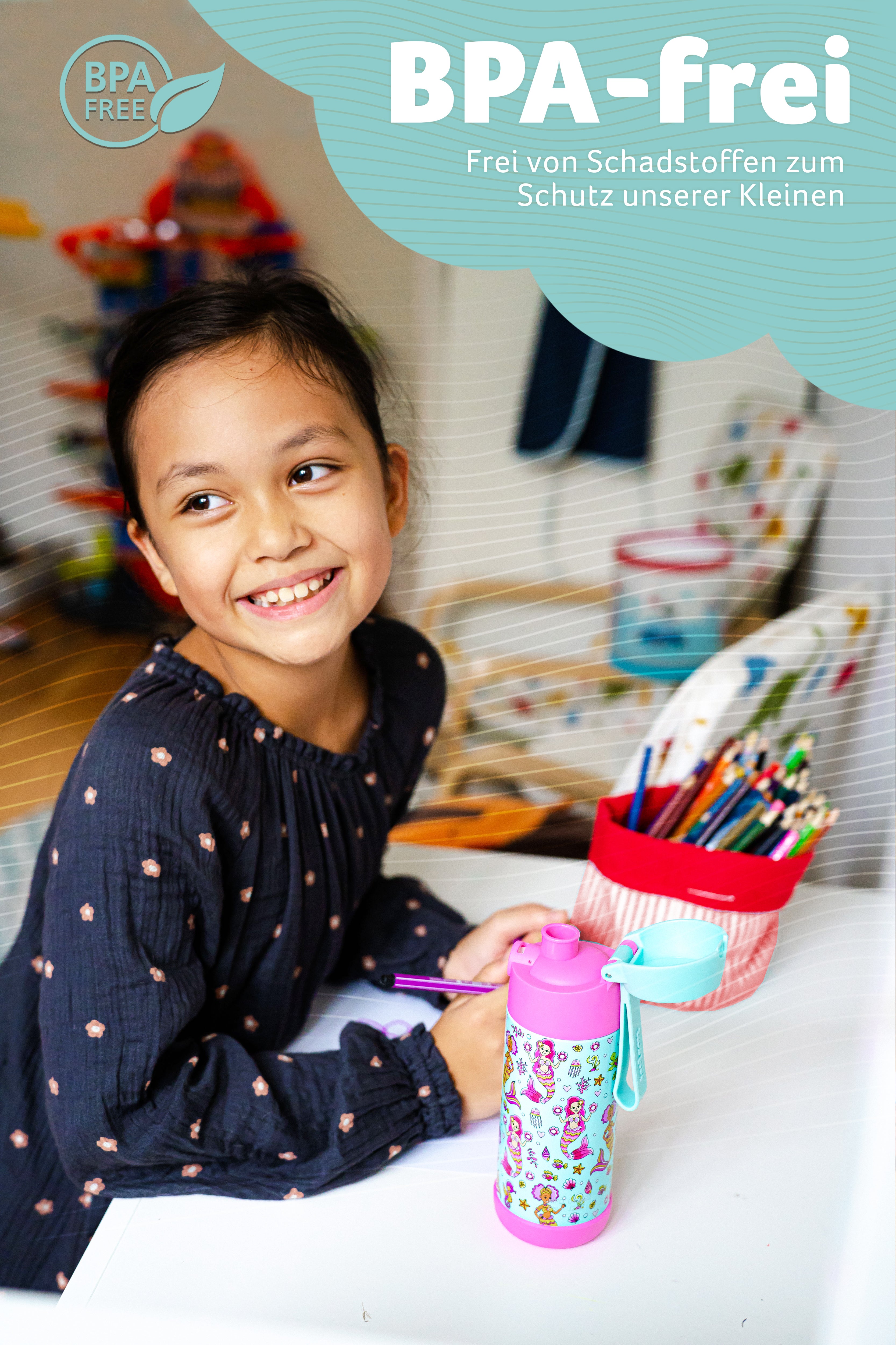 MALI Trinkflasche Edelstahl für Kinder mit Trinkausguss