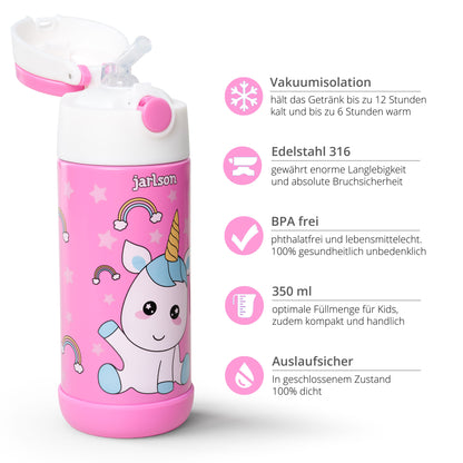 CHARLI Trinkflasche Edelstahl für Kinder mit Strohhalm