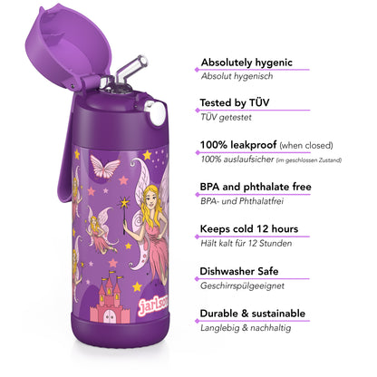 CHARLI Trinkflasche Edelstahl für Kinder mit Strohhalm