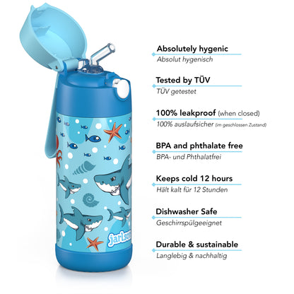 CHARLI Trinkflasche Edelstahl für Kinder mit Strohhalm